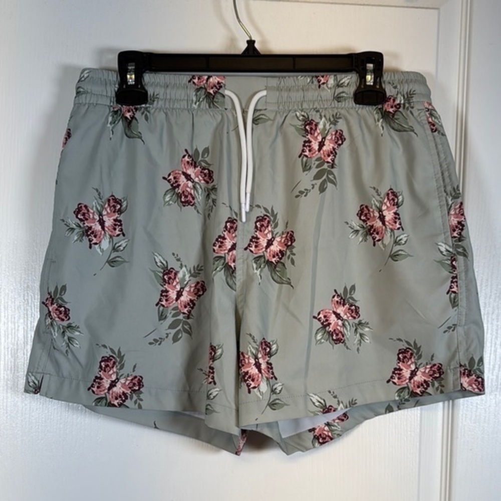 Abercrombie Sage Green Floral Gym Activewear Shorts w/ Lining Size Med EUC #5621
